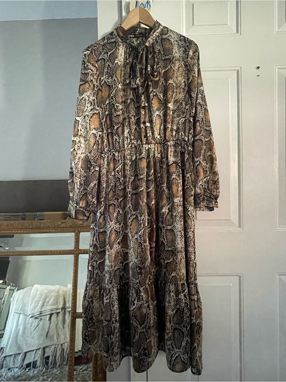 Zara Maxi Long Sleeve Snake Print  - Brown Size XL